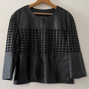 Lafayette 148 New York Black Leather Jacket with Grid Mesh
